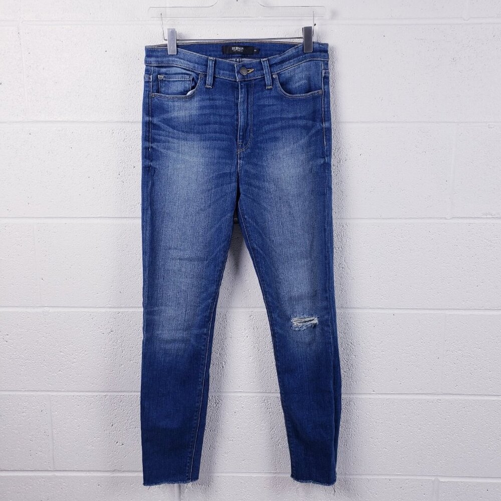 Hudson Nico Super Skinny Distressed High Rise Denim Blue Jeans Women's Size 30
